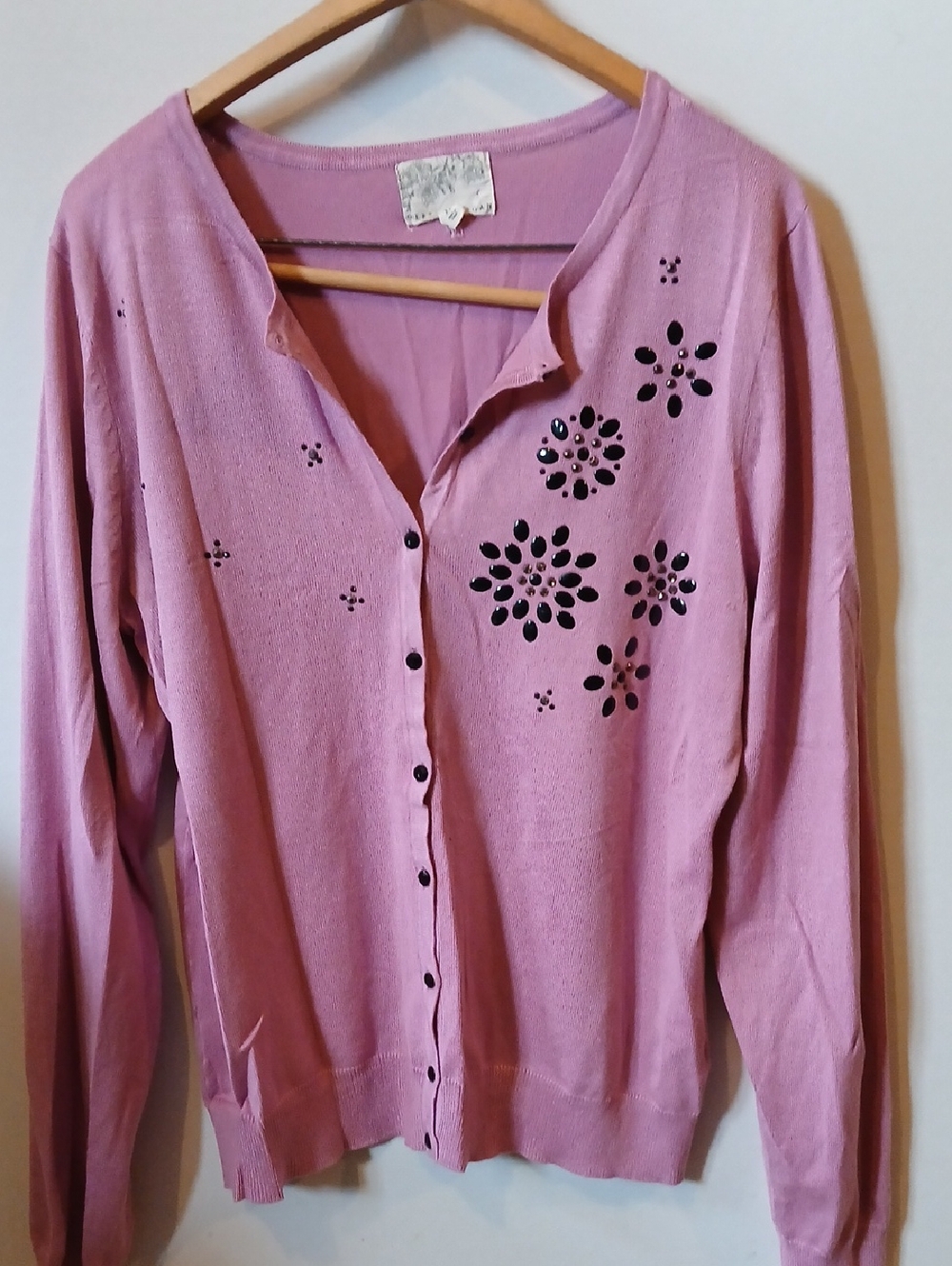 Debbie Morgan Mauve Pink Floral Button Down Cardigan Sweater Top